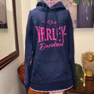 Harley-Davidson Navy Hoodie with Hot Pink Logo
